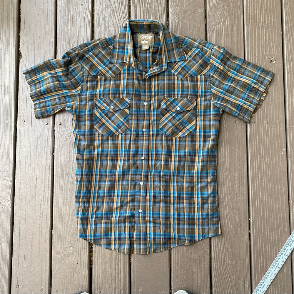 Cowboy Legend Pearls Snap Western Shirt Plaid Men’s Large Button Down